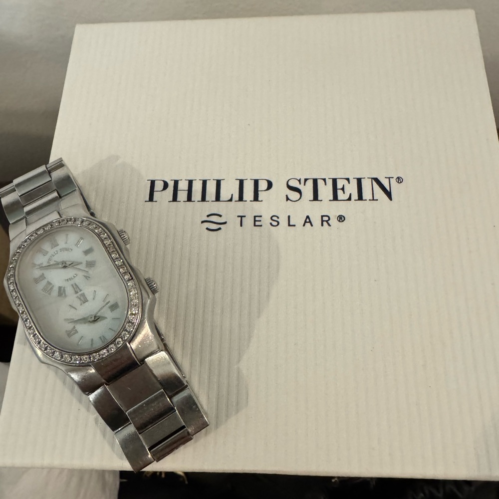 Philip Stein dual time Stainless steel Watch with Crystal Bezel